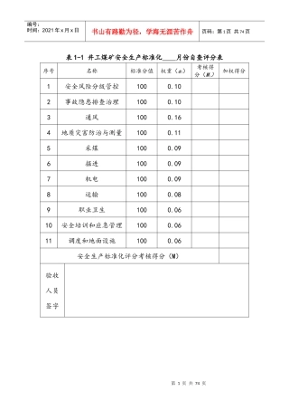 安全生产标准化基本要求评分表