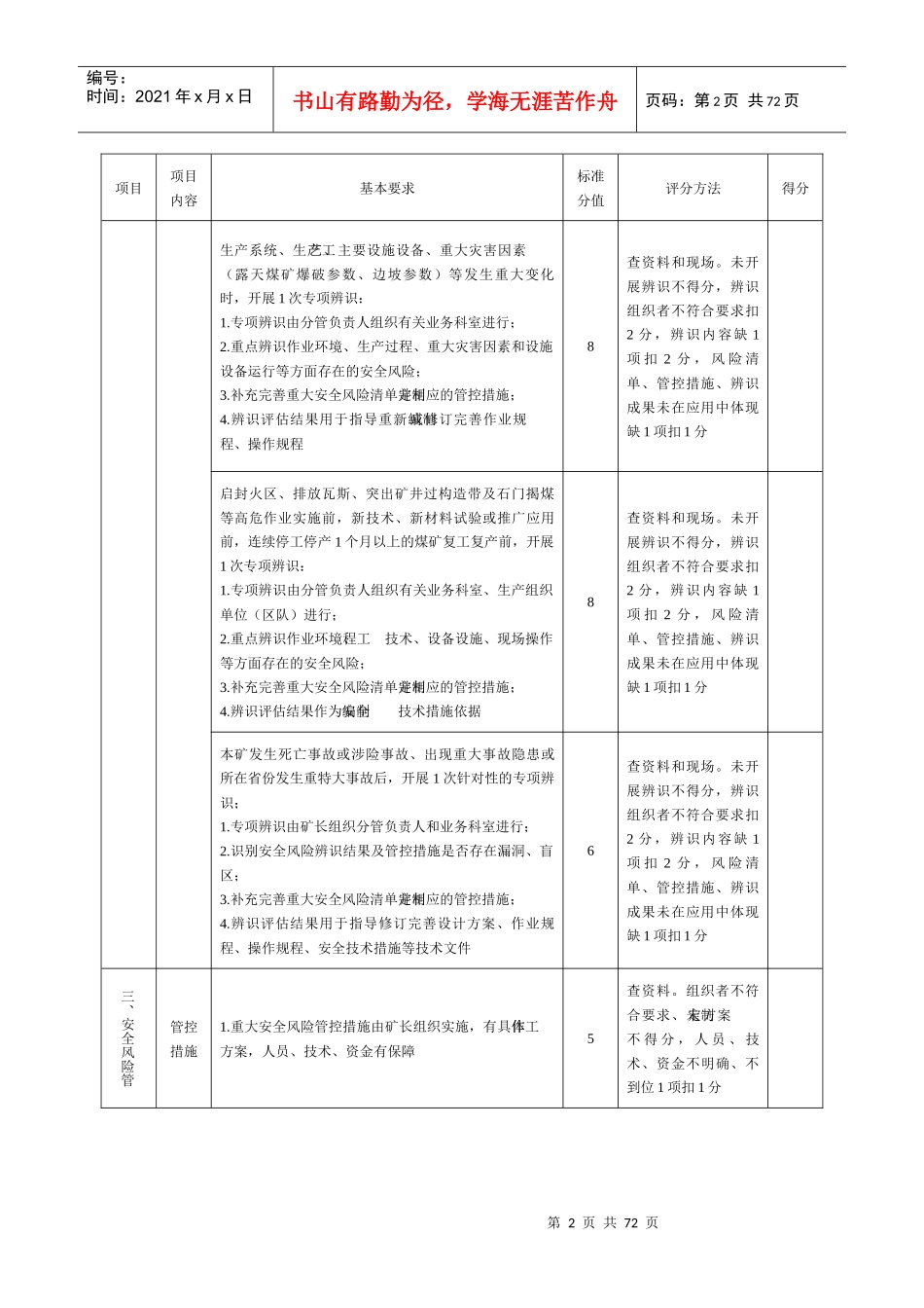 2017年煤矿安全生产标准化评分表(井工部分)_第2页