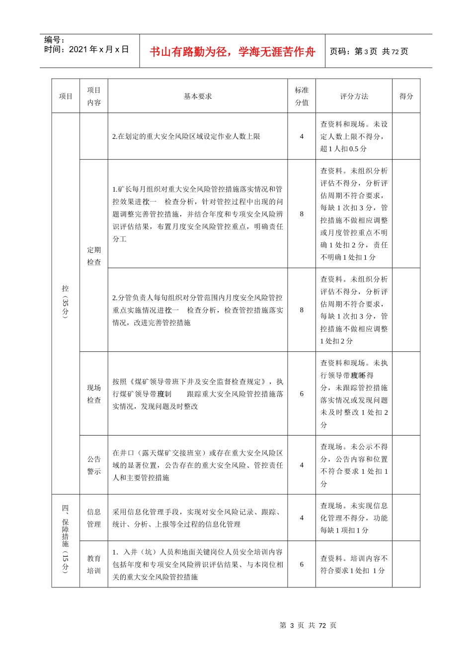 2017年煤矿安全生产标准化评分表(井工部分)_第3页