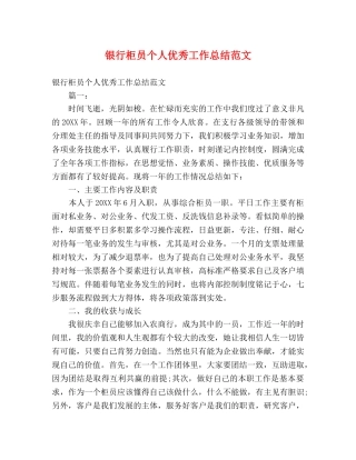 银行柜员个人优秀工作总结范文 