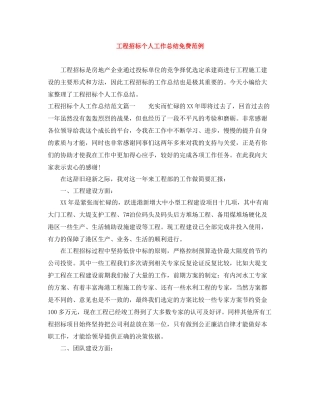 工程招标个人工作总结免费范例