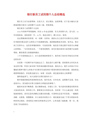 银行新员工试用期个人总结精选 