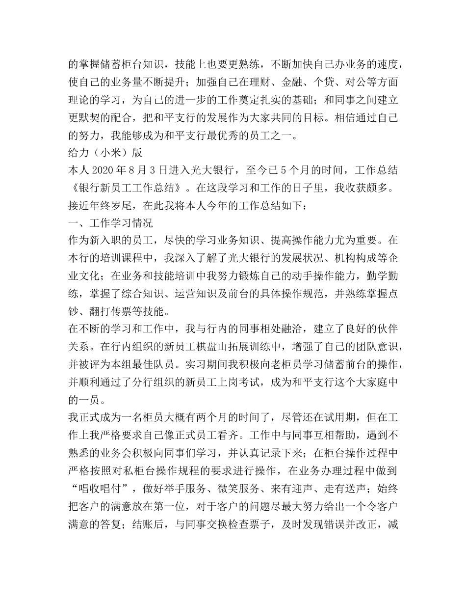 银行新员工工作总结(精选多篇) _第2页