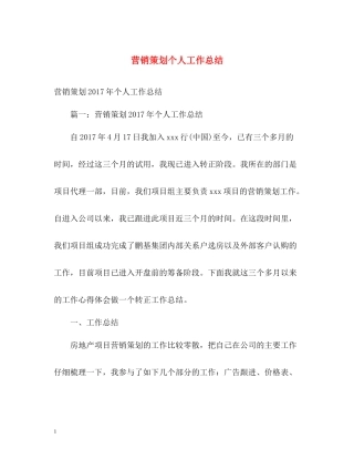 营销策划个人工作总结2