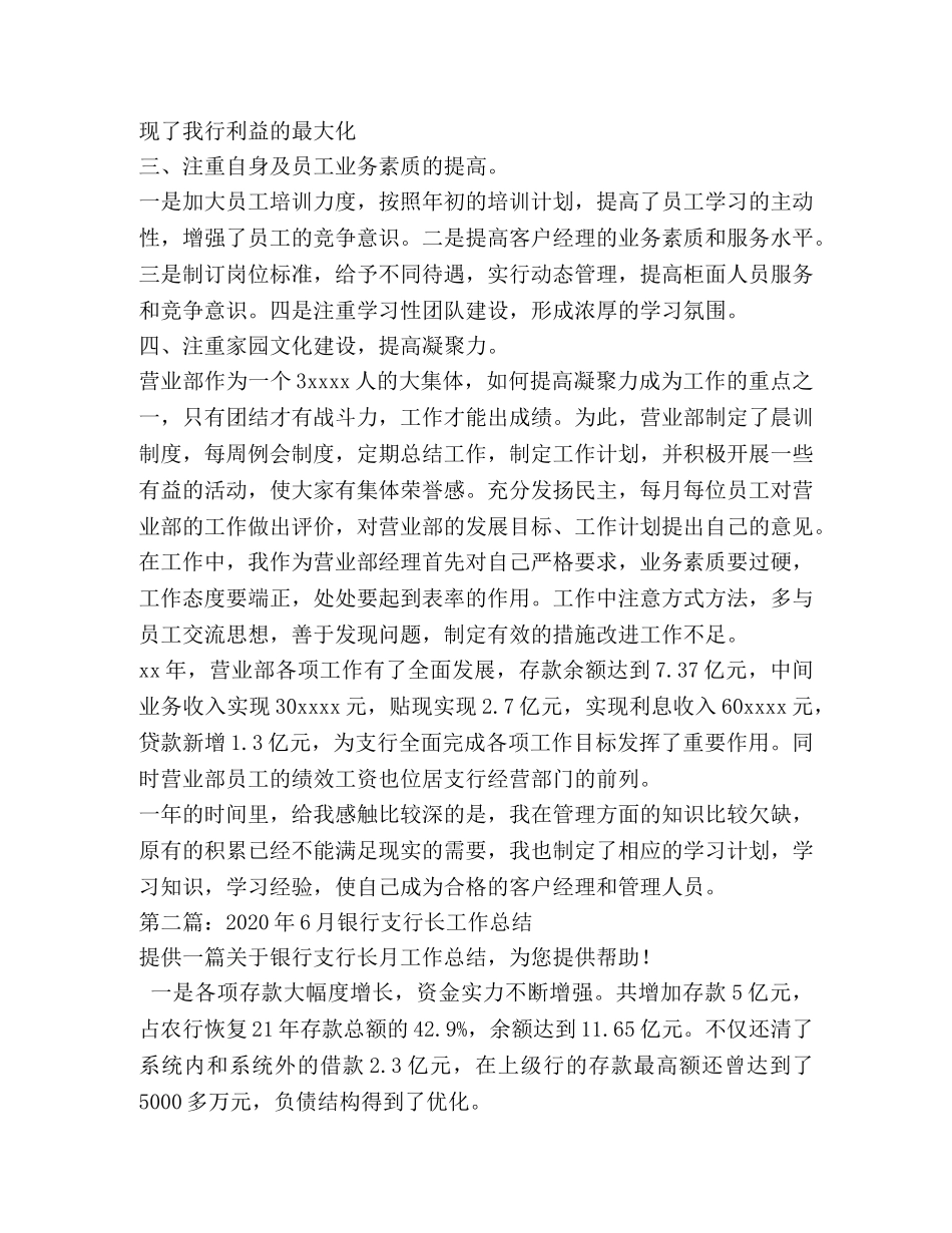 银行支行长工作小结(精选多篇) _第3页