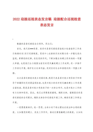 2022迎接巡视表态发言稿迎接配合巡视检查表态发言