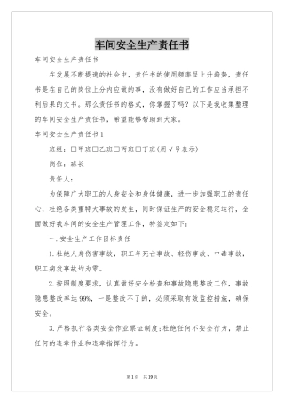 车间安全生产责任书