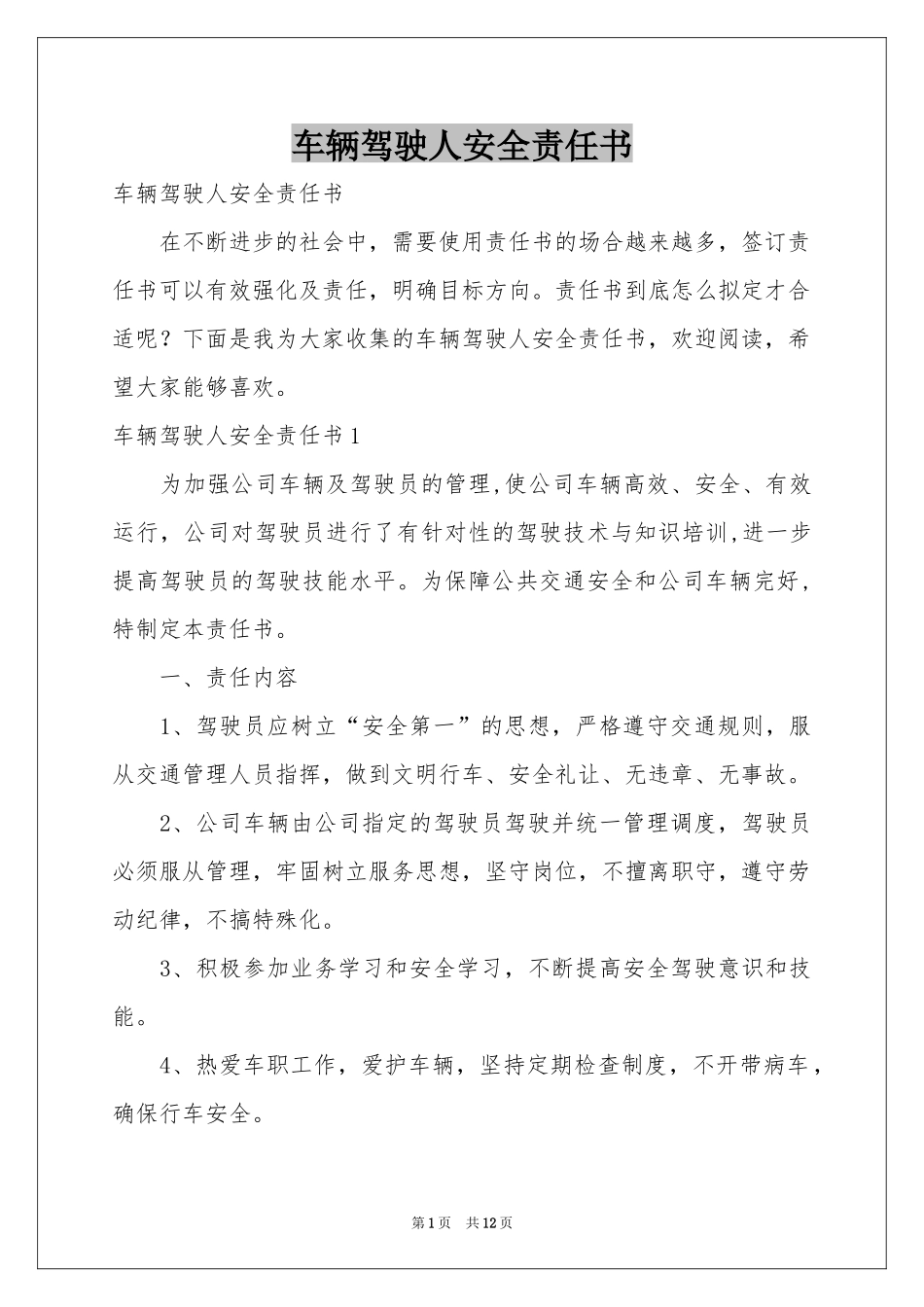 车辆驾驶人安全责任书_第1页