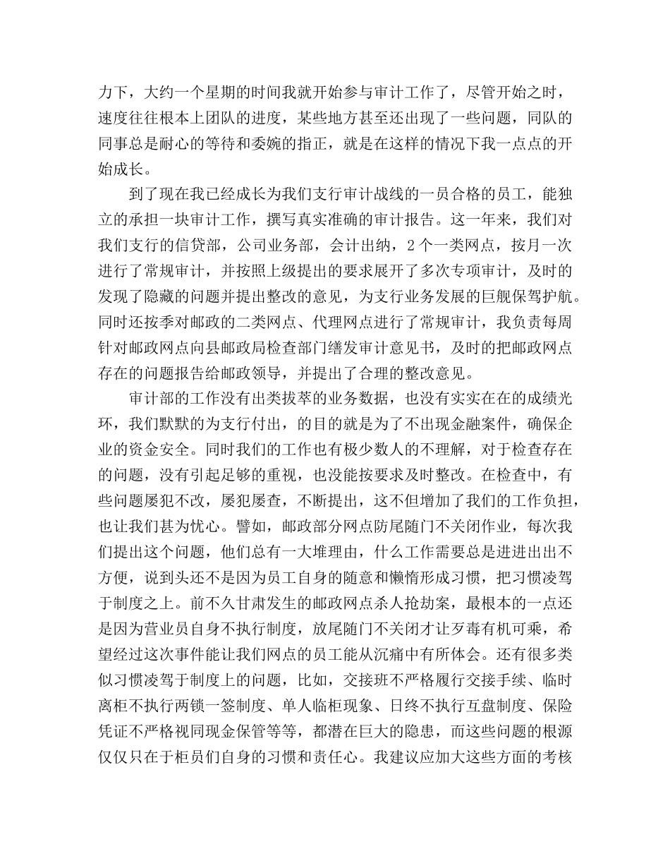 银行审计人员年终个人工作总结格式模板两篇 _第2页