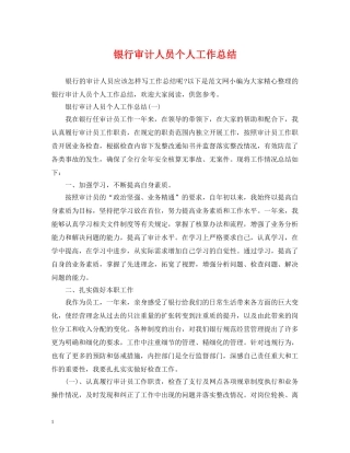 银行审计人员个人工作总结 