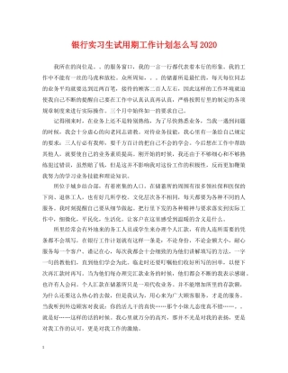银行实习生试用期工作计划怎么写2020 