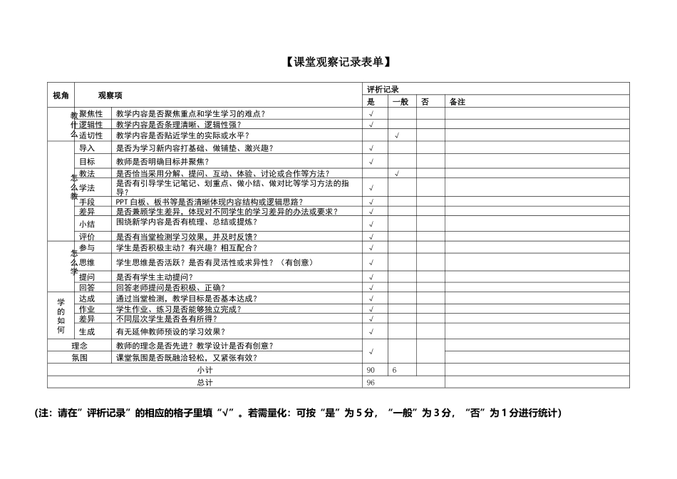 阶段三：课堂观察记录表单_第1页