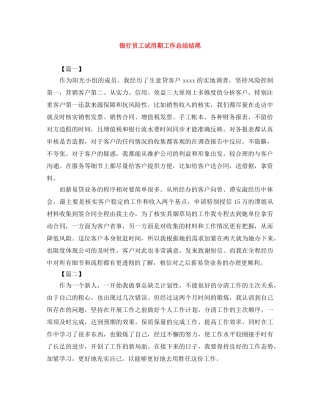 银行员工试用期工作总结结尾 