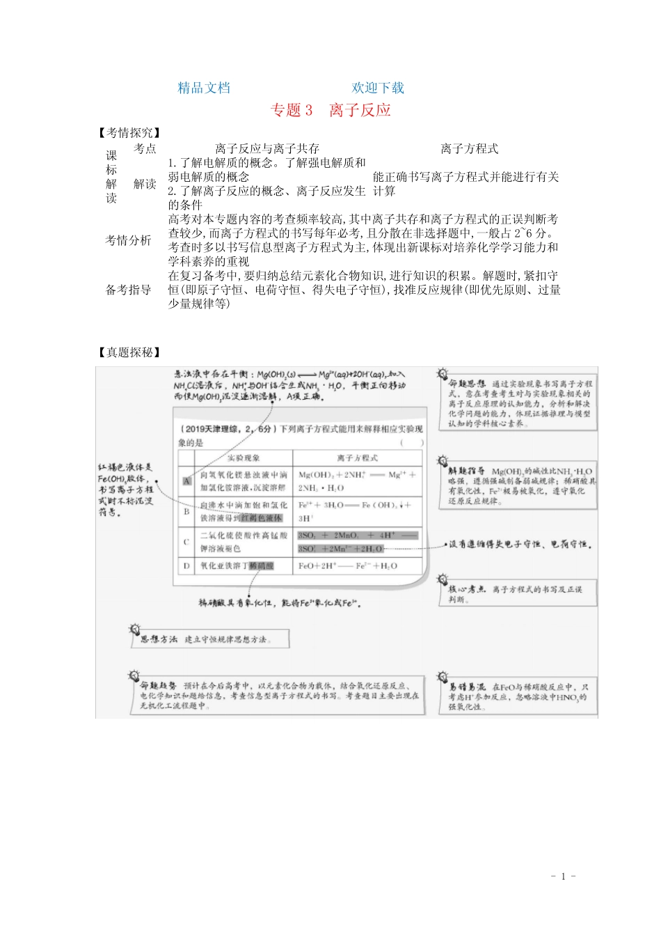 (湖南版)2021高考化学一轮复习专题3离子反应精练(含解析)_第1页