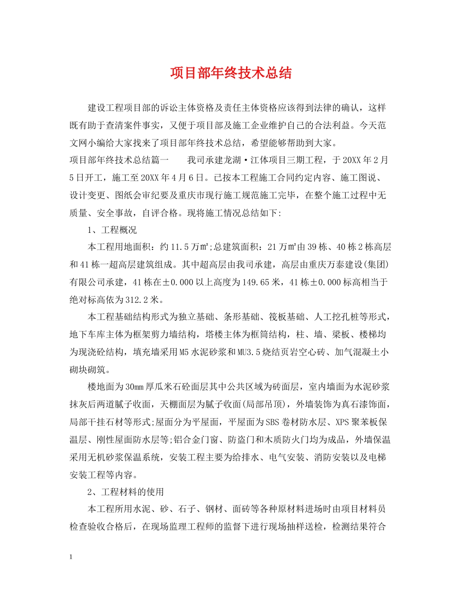 项目部年终技术总结_第1页