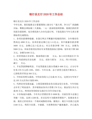 银行县支行2020年工作总结 