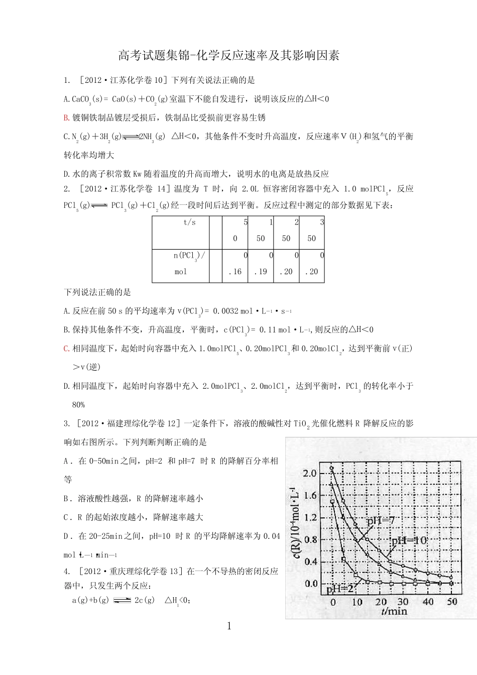 化学反应速率及其影响因素高考试题集锦 _第1页