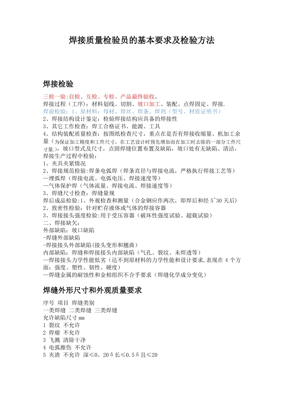 焊接质量检验员的基本要求及检验方法_第1页