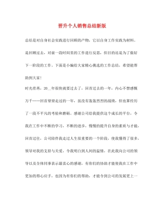 晋升个人销售总结新版