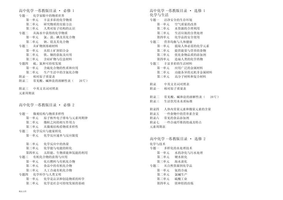新版苏教版高中化学教材全目录文件.doc _第1页