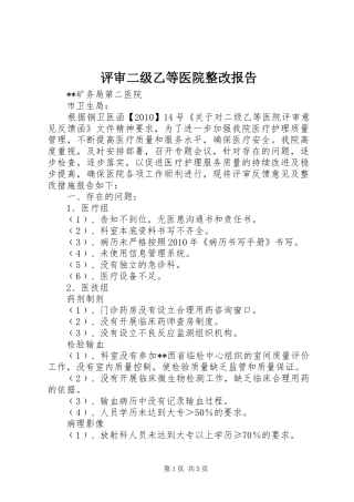评审二级乙等医院整改报告