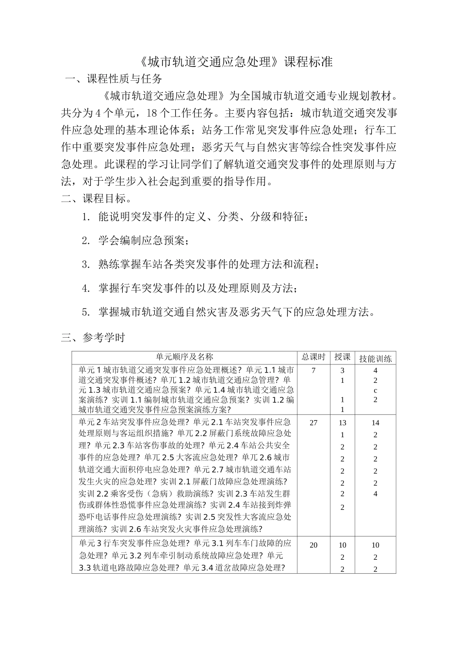 《城市轨道交通应急处理》课程标准 (2)_第1页