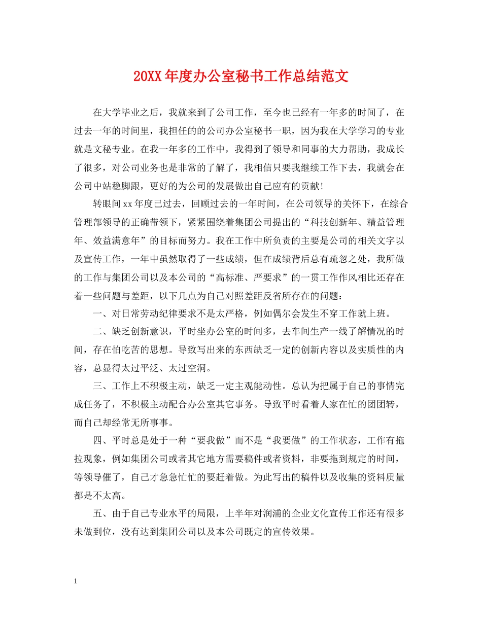 办公室秘书工作总结范文_第1页