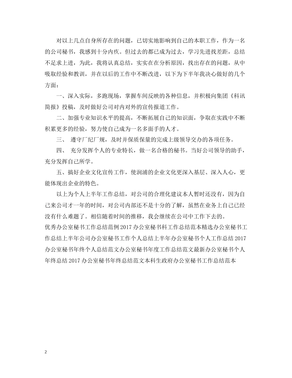 办公室秘书工作总结范文_第2页