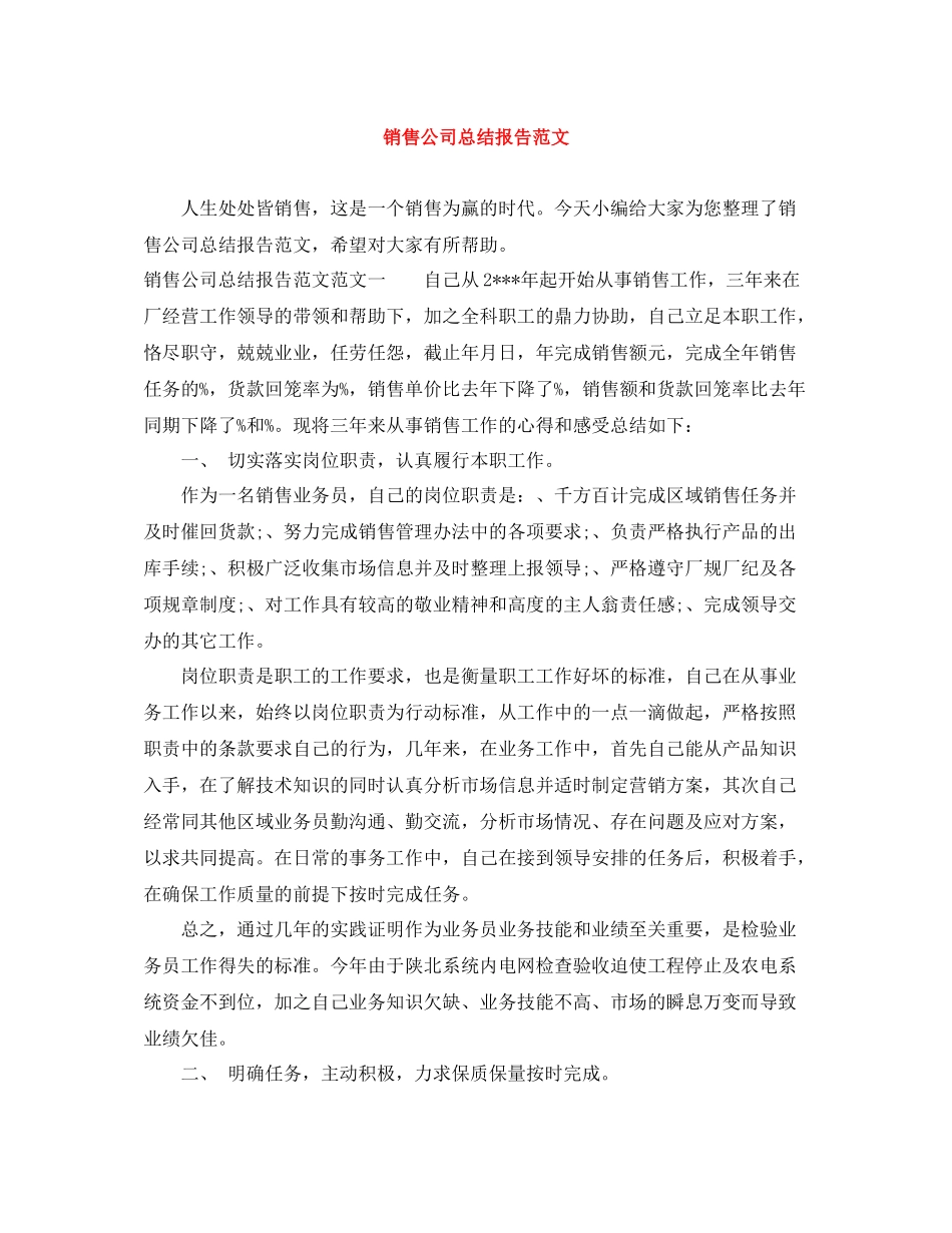 销售公司总结报告范文_第1页