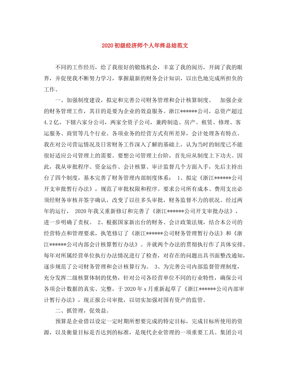 初级经济师个人年终总结范文_第1页