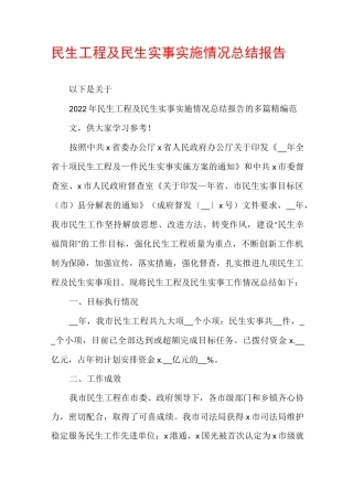 民生工程及民生实事实施情况总结报告