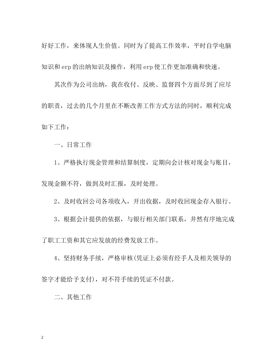 财务出纳个人工作总结3_第2页