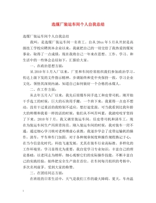 选煤厂装运车间个人自我总结 