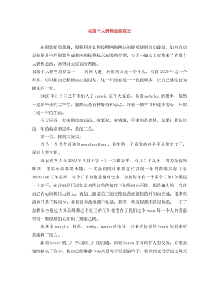 衣服个人销售总结范文 