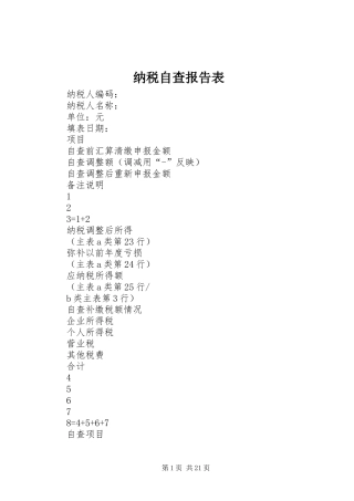纳税自查报告表