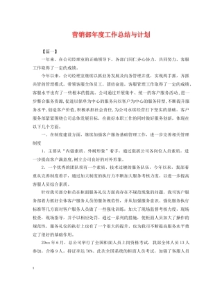 营销部年度工作总结与计划 