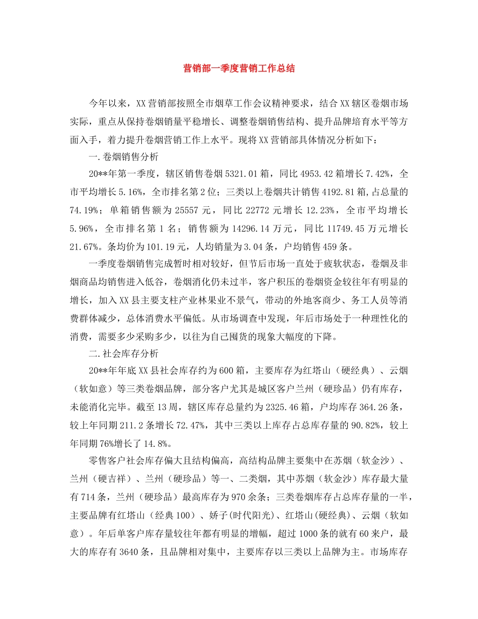 营销部一季度营销工作总结 _第1页