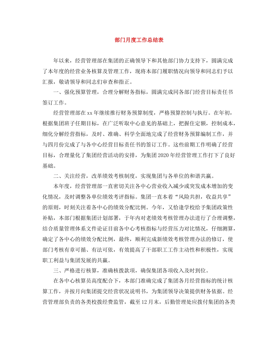 部门月度工作总结表_第1页