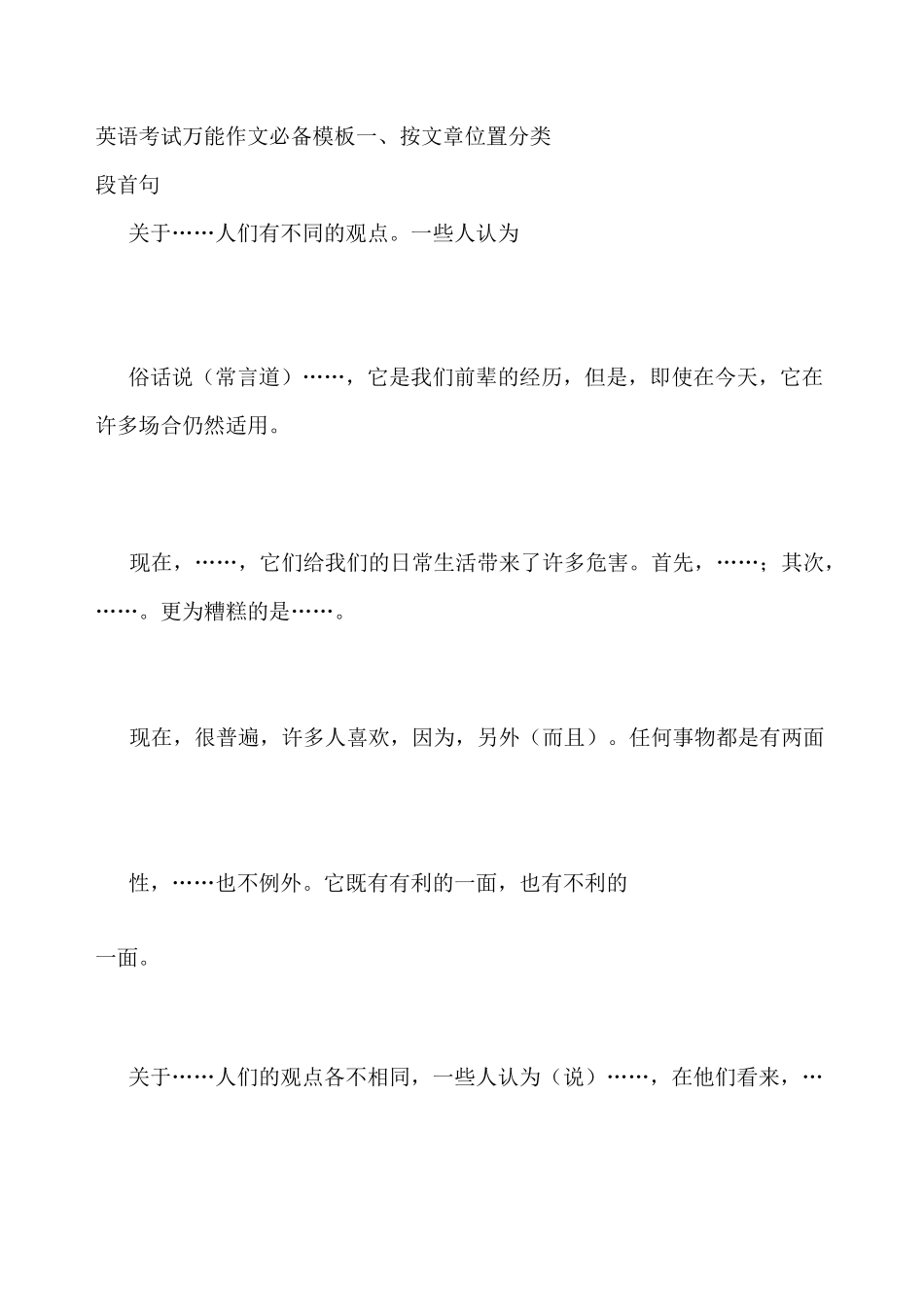 英语考试万能作文必备_第1页