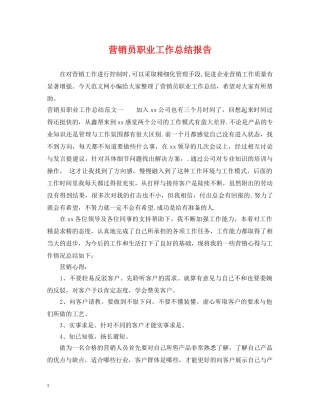 营销员职业工作总结报告 