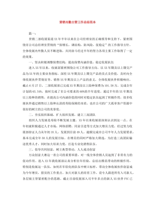 营销内勤主管工作总结范本 