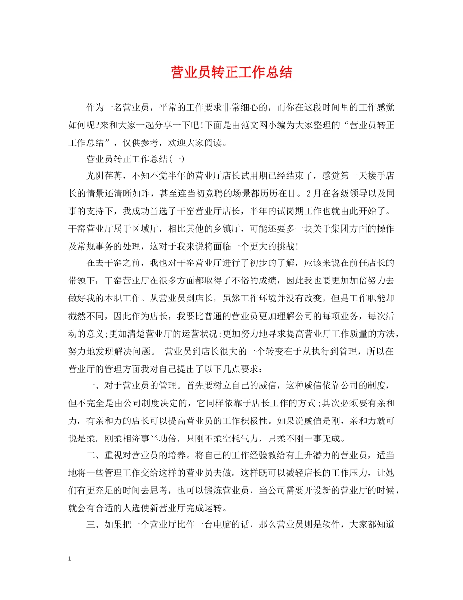 营业员转正工作总结 _第1页