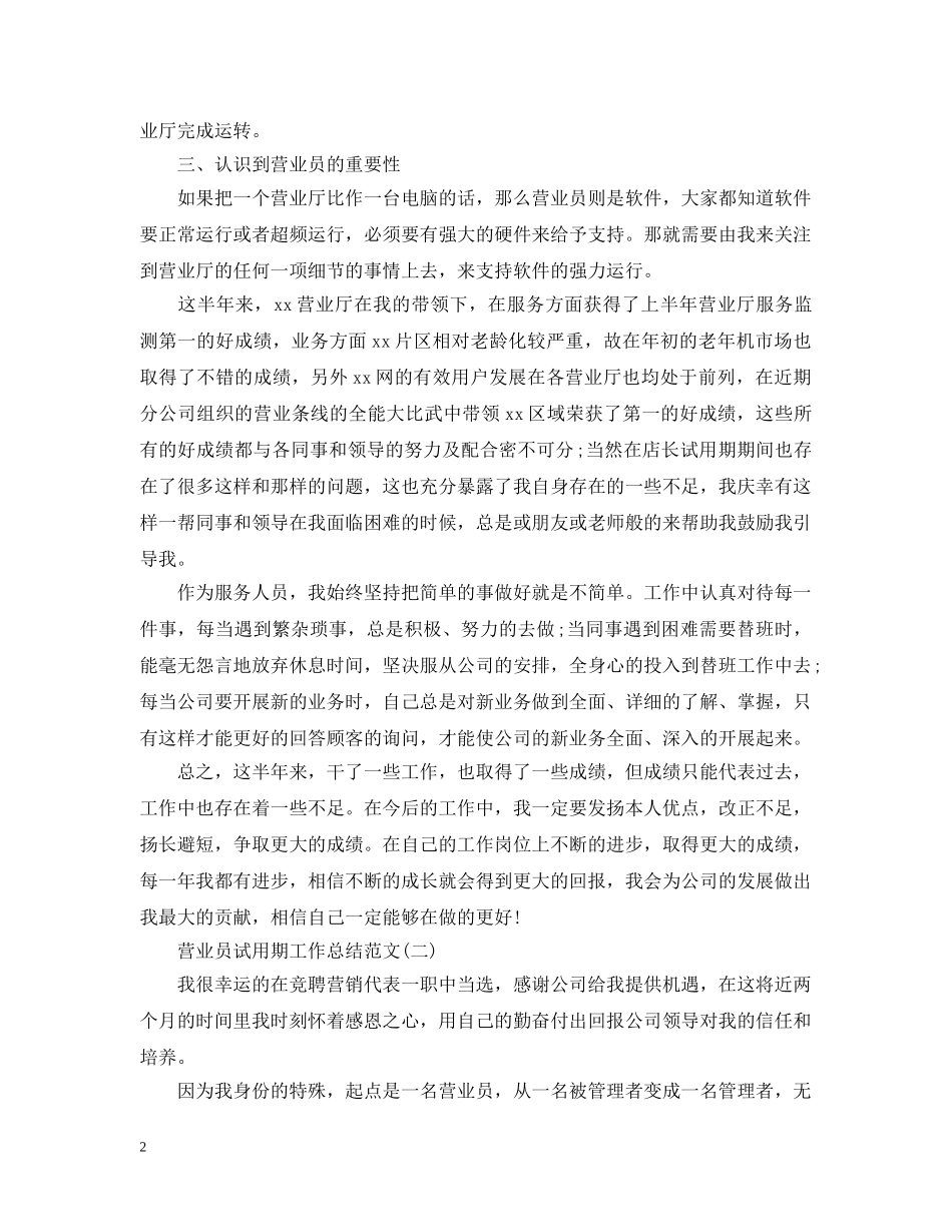 营业员试用期工作总结范文 _第2页