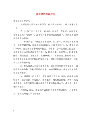 营业员的自我评价 