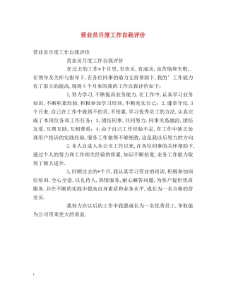 营业员月度工作自我评价 