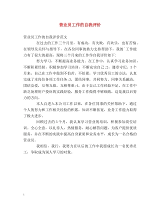 营业员工作的自我评价 