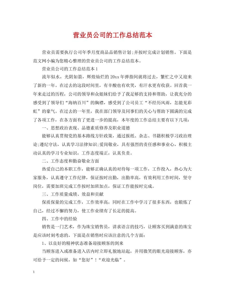 营业员公司的工作总结范本 _第1页