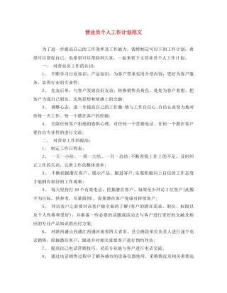 营业员个人工作计划范文 