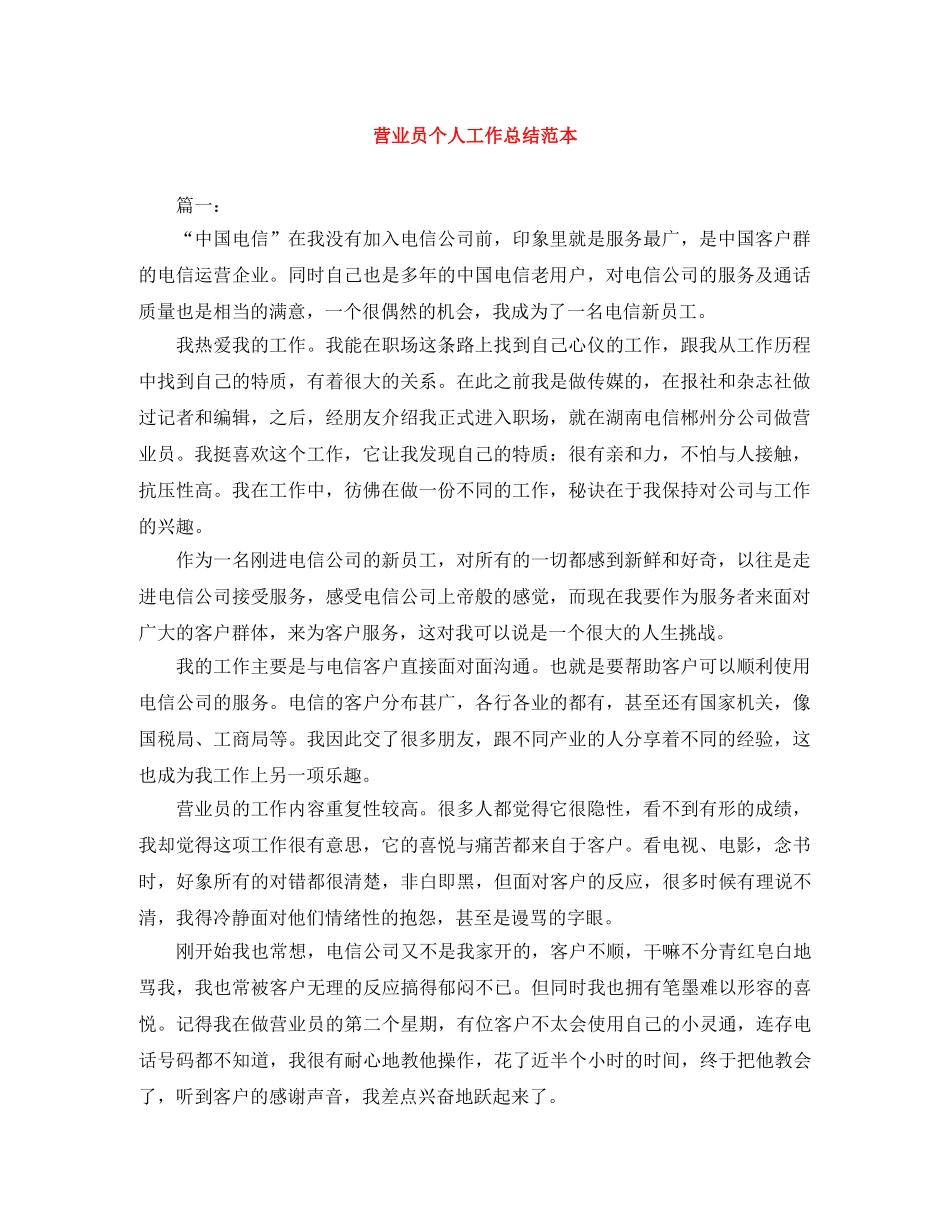 营业员个人工作总结范本 _第1页