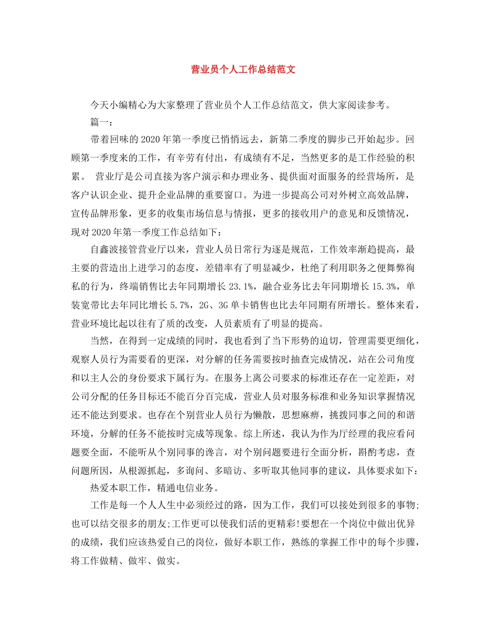 营业员个人工作总结范文 _第1页